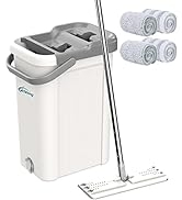 oshang Flat Floor Mop and Bucket Set for Home Floor Cleaning, Hands Free Floor Flat Mop, Stainles...