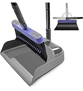 ZUBULUN Broom with Dustpan Combo Set for Home, 54 Inches Long Handle 180 Degree Rotating Brush In...